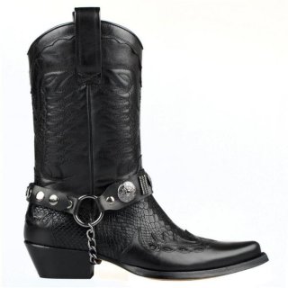 Men's Footcourt Black Cowboy Boots Buckle Mid-calf Genuine Leather | Canada