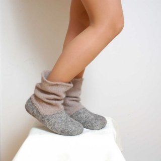 Women's Felted Wool Slipper Boots Grey Organic Wool Felt Boots | Canada