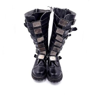 Men's Vintage Demonia Black Faux Leather Cyber Goth Knee Boots | Canada