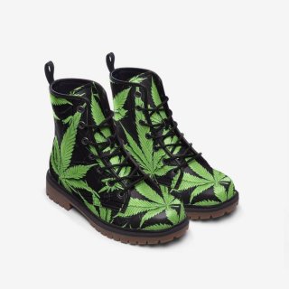 Men's Unisex Fit Marijuana Green Leaf Black Casual Leather | Canada