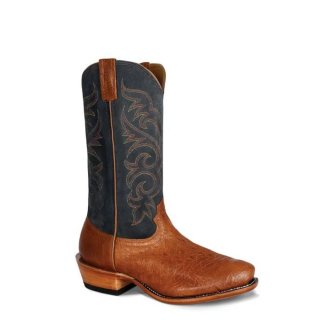 Fenoglio Free Delivery Men's Cognac Smooth Ostrich w/ Navy Suede Style No. 00101406