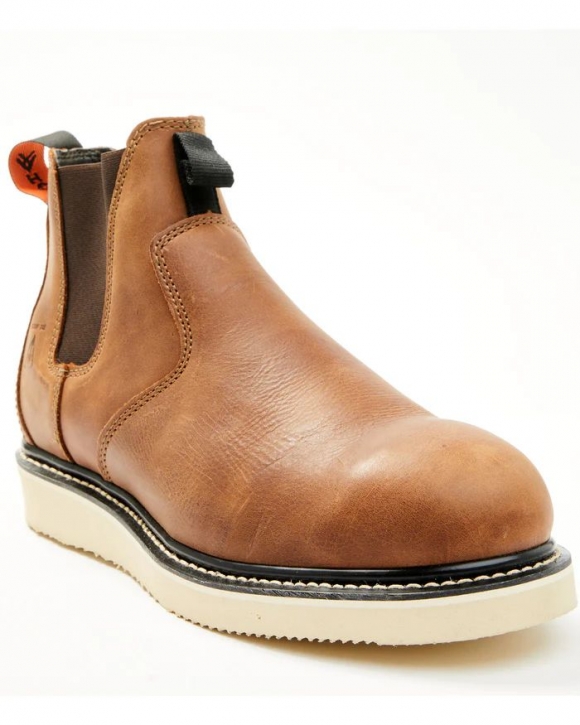 Brand New Hawx Men's Crazy Horse Wedge Chelsea Work Boots - Composite Toe | Brown