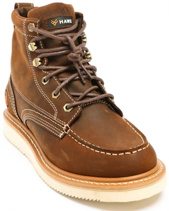 Brand New Hawx Men's 6" Grade Work Boots - Moc Toe | Distressed Brown
