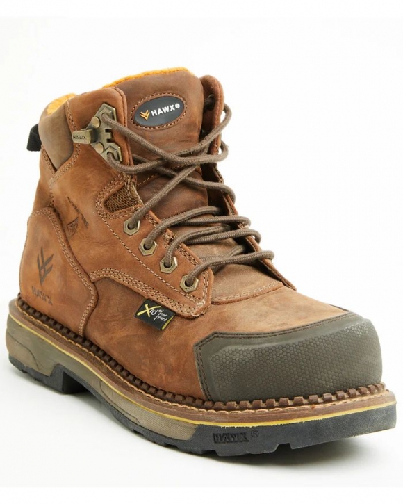 Brand New Hawx Men's 6" Crew Chief Internal Met Guard Work Boots - Composite Toe | Brown