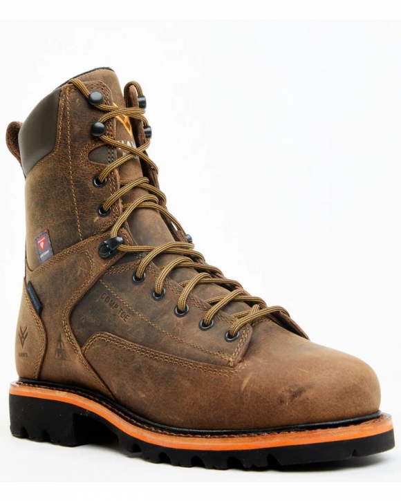 Brand New Hawx Men's 8" Insulated Lace-Up Waterproof Work Boots - Composite Toe | Brown