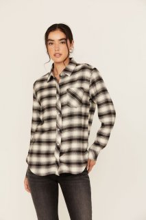 Special Offer Idyllwind Women's Flannel Plaid Print Long Sleeve Snap Shirt | Black