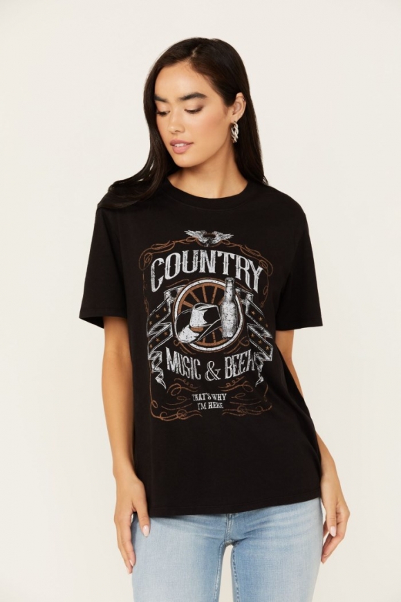 Special Offer Idyllwind Women's Helen Country Music and Beer Short Sleeve Graphic Tee | Black