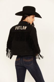 Special Offer Idyllwind Women's Outlaw Fringe Denim Trucker Jacket | Black