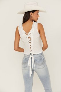 Special Offer Idyllwind Women's Quail Ridge Lace Back Tank Top | White Special Offer Idyllwind Women's Quail Ridge Lace Back Tank Top | White