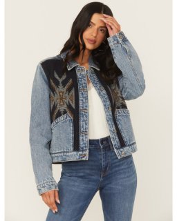Special Offer Idyllwind Women's Mallard Denim and Blanket Mix Jacket | Medium Wash Special Offer Idyllwind Women's Mallard Denim and Blanket Mix Jacket | Medium Wash