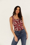Special Offer Idyllwind Women's Linmar Printed Button-Down Tank | Dark Red