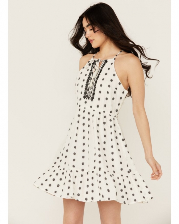 Special Offer Idyllwind Women's Zelida Embroidered Halter Neck Mini Dress | Ivory