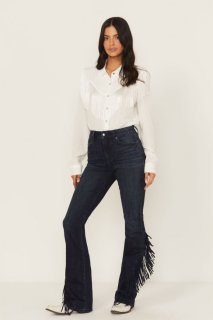 Special Offer Idyllwind Women's Allessio Dark Wash High Rise Fringe Bootcut Super Stretch Denim Jeans | Dark Wash