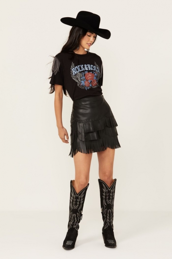 Special Offer Idyllwind Women's Irene Fringe Faux Leather Skirt | Black