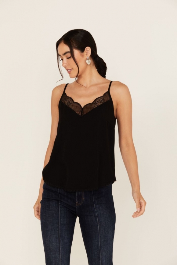 Special Offer Idyllwind Women's Randa Solid Lace Trim Cami Tank | Black