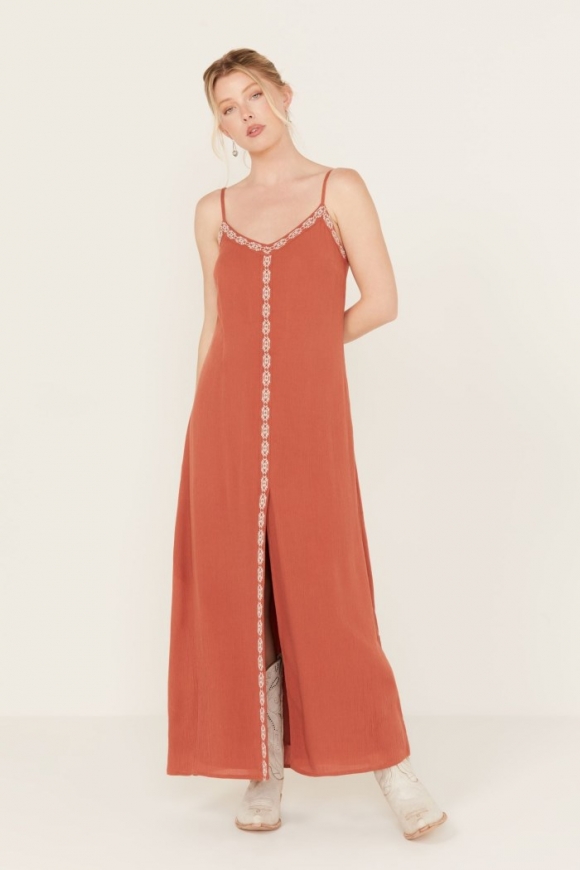 Special Offer Idyllwind Women's Myrtle Embroidered Trim Maxi Dress | Pecan
