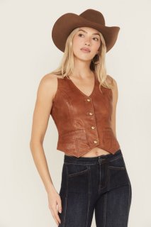 Special Offer Idyllwind Women's Fitted Button-Down Leather Vest | Caramel Special Offer Idyllwind Women's Fitted Button-Down Leather Vest | Caramel