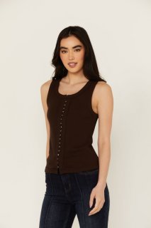 Special Offer Idyllwind Women's Edna Button Front Ribbed Tank | Dark Brown