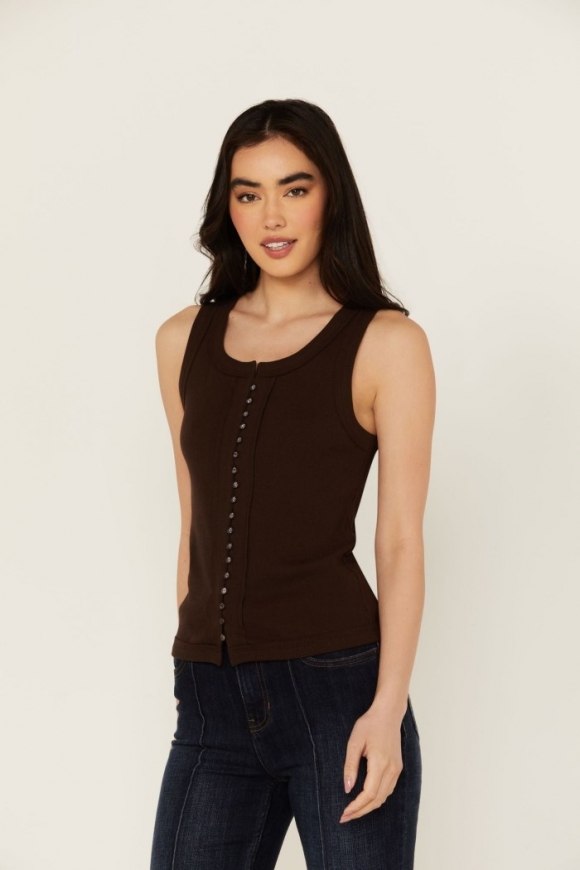 Special Offer Idyllwind Women's Edna Button Front Ribbed Tank | Dark Brown Special Offer Idyllwind Women's Edna Button Front Ribbed Tank | Dark Brown