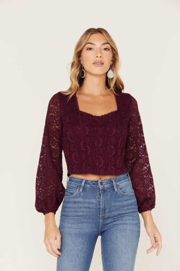 Special Offer Idyllwind Women's Date Night Floral Lace Crop Top | Purple