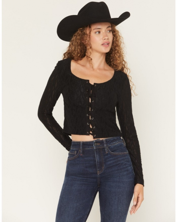 Special Offer Idyllwind Women's Wind Song Lace Long Sleeve Lace-Up Shirt | Black