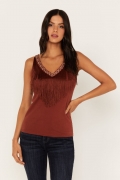 Special Offer Idyllwind Women's Songstress Embroidered Fringe Tank Top | Brandy Brown