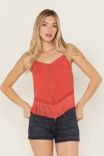 Special Offer Idyllwind Women's Briarwick Jacquard Fringe Sleeveless Tank Top | Coral