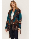 Special Offer Idyllwind Women's River Run Southwestern Print Belted Cardigan Sweater | Blue