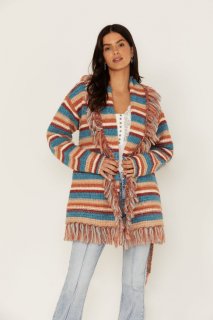 Special Offer Idyllwind Women's Abilene Striped Fringe Cardigan Sweater | Blue