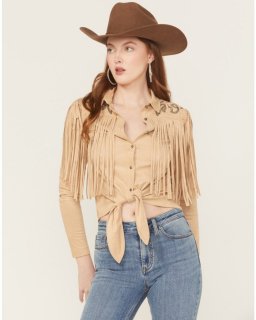 Special Offer Idyllwind Women's McKinney Faux Suede Long Sleeve Fringe Top | Khaki Special Offer Idyllwind Women's McKinney Faux Suede Long Sleeve Fringe Top | Khaki
