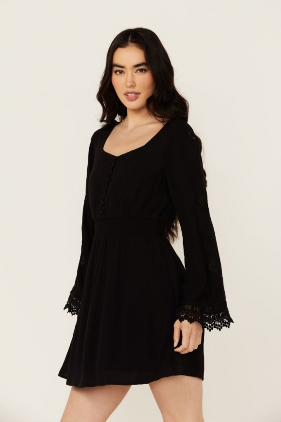 Special Offer Idyllwind Women's Scotts Lace Long Sleeve Mini Dress | Black