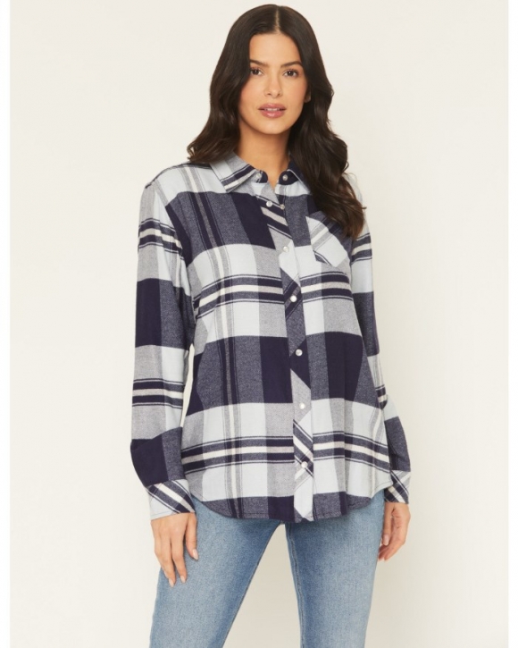 Special Offer Idyllwind Women's Shadowood Plaid Print Long Sleeve Snap Flannel Shirt | Indigo Special Offer Idyllwind Women's Shadowood Plaid Print Long Sleeve Snap Flannel Shirt | Indigo
