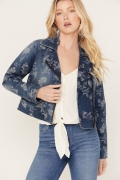 Special Offer Idyllwind Women's Floral Drive Print Denim Moto Jacket | Dark Medium Wash