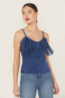 Special Offer Idyllwind Women's Faux Suede Studded Fringe Sleeveless Tank Top | Blue Special Offer Idyllwind Women's Faux Suede Studded Fringe Sleeveless Tank Top | Blue