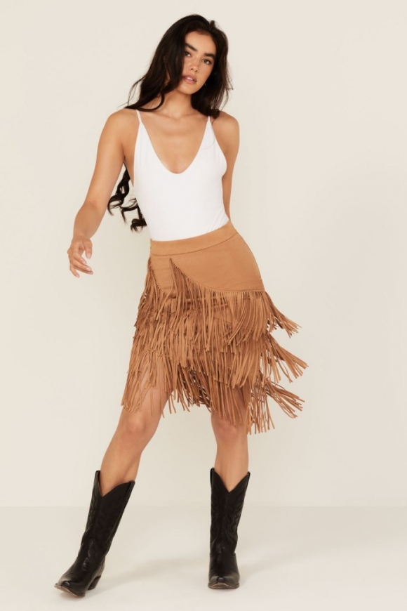 Special Offer Idyllwind Women's Tina Faux Suede Fringe Mini Skirt | Tan