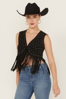 Special Offer Idyllwind Women's Embellished Faux Suede Cropped Fringe Vest | Black Special Offer Idyllwind Women's Embellished Faux Suede Cropped Fringe Vest | Black