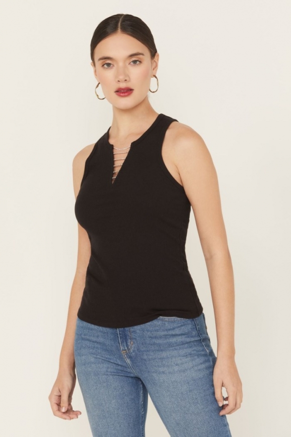 Special Offer Idyllwind Women's Rhinestone Chain Ribbed Tank | Black Special Offer Idyllwind Women's Rhinestone Chain Ribbed Tank | Black