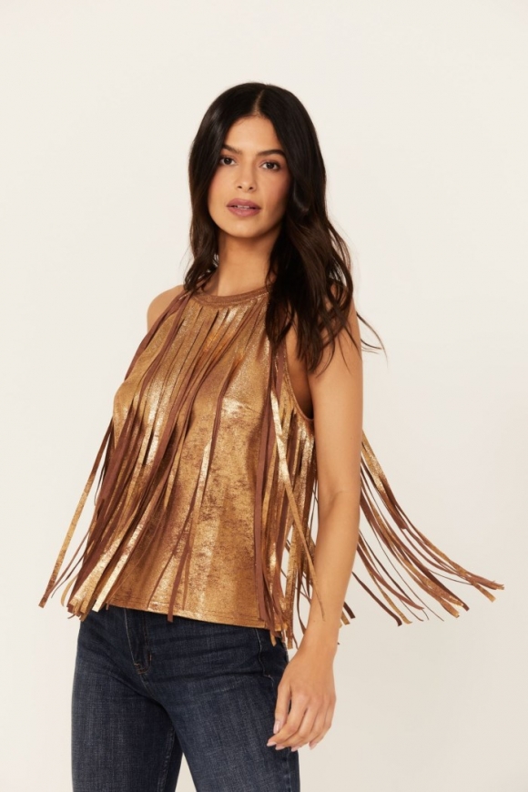 Special Offer Idyllwind Women's Prescott Foiled Faux Suede Fringe Tank | Brown