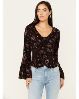 Special Offer Idyllwind Women's Tara Tie Front Bell Sleeve Blouse | Black Special Offer Idyllwind Women's Tara Tie Front Bell Sleeve Blouse | Black