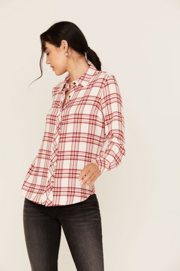 Special Offer Idyllwind Women's Anna Featherlight Plaid Print Long Sleeve Pearl Snap Western Shirt | Ivory