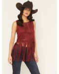 Special Offer Idyllwind Women's Whitsett Cutout Faux Suede Fringe Tank Top | Cherry