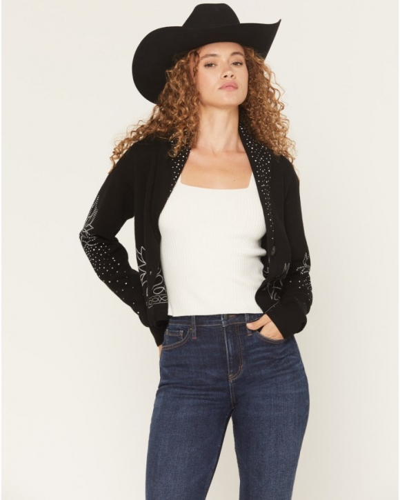 Special Offer Idyllwind Women's Pierce Embellished Cropped Button-Down Sweater | Black