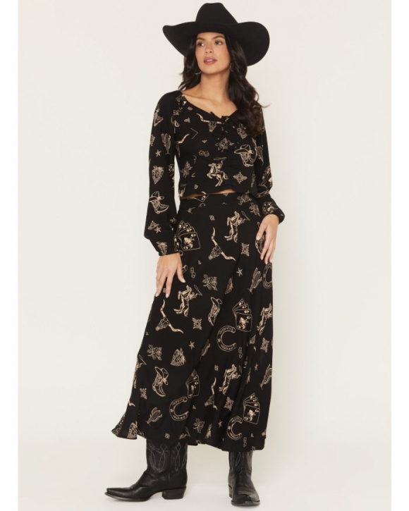 Special Offer Idyllwind Women's Lutie Conversational Print Midi Skirt | Black