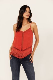 Special Offer Idyllwind Women's Briarwick Jacquard Print Fringe And Lace Tank Top | Dark Orange Special Offer Idyllwind Women's Briarwick Jacquard Print Fringe And Lace Tank Top | Dark Orange
