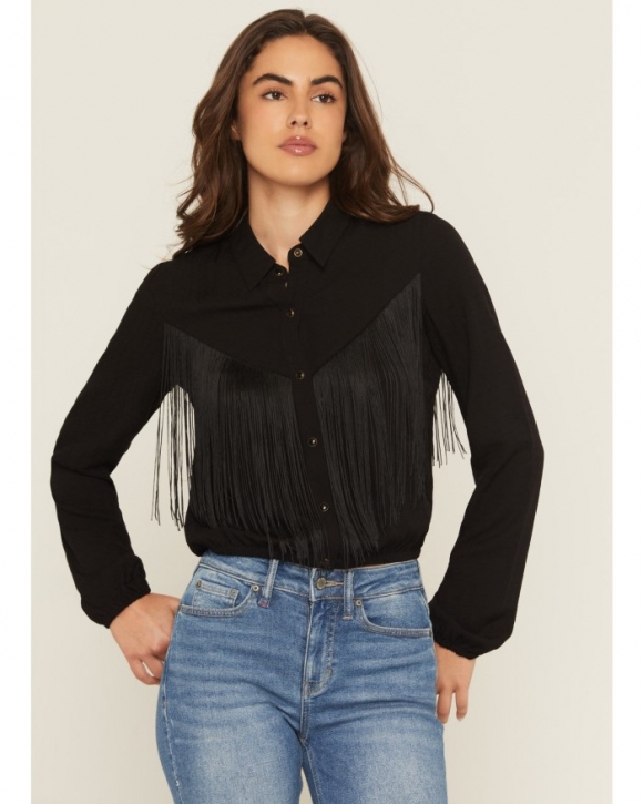 Special Offer Idyllwind Women's Richfield Fringe Long Sleeve Snap Western Shirt | Black Special Offer Idyllwind Women's Richfield Fringe Long Sleeve Snap Western Shirt | Black