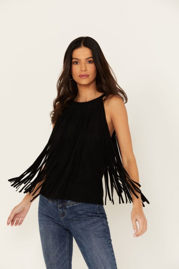 Special Offer Idyllwind Women's Madie Faux Suede Fringe Tank | Black