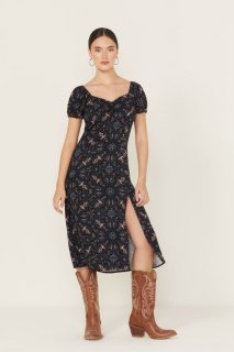 Special Offer Idyllwind Women's Beth Jacquard Print Short Sleeve Midi Dress | Navy