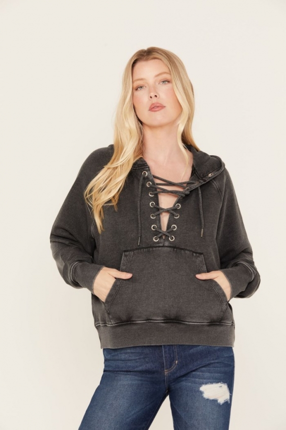 Special Offer Idyllwind Women's Blanche Studded Tie Front Hoodie | Black Special Offer Idyllwind Women's Blanche Studded Tie Front Hoodie | Black