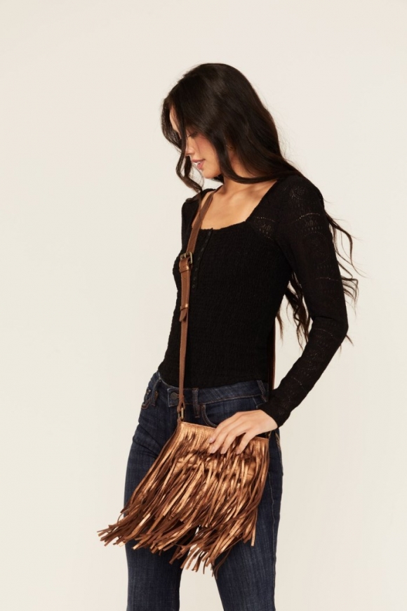 Special Offer Idyllwind Women's Camarillo Metallic Fringe Suede Crossbody Bag | Bronze