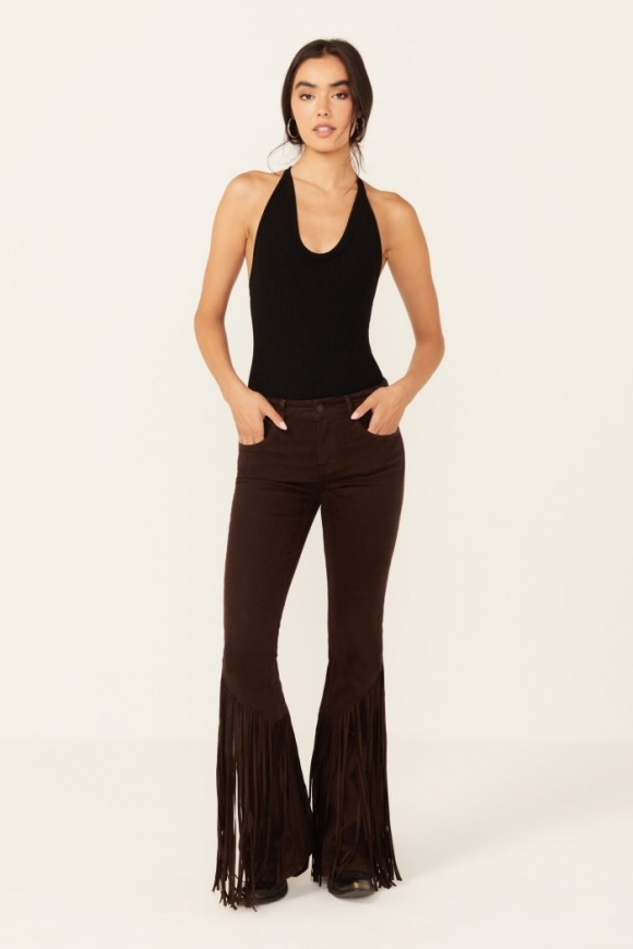 Special Offer Idyllwind Women's Coffee Bean Mid Rise Rebel Fringe Bootcut Jeans | Dark Brown